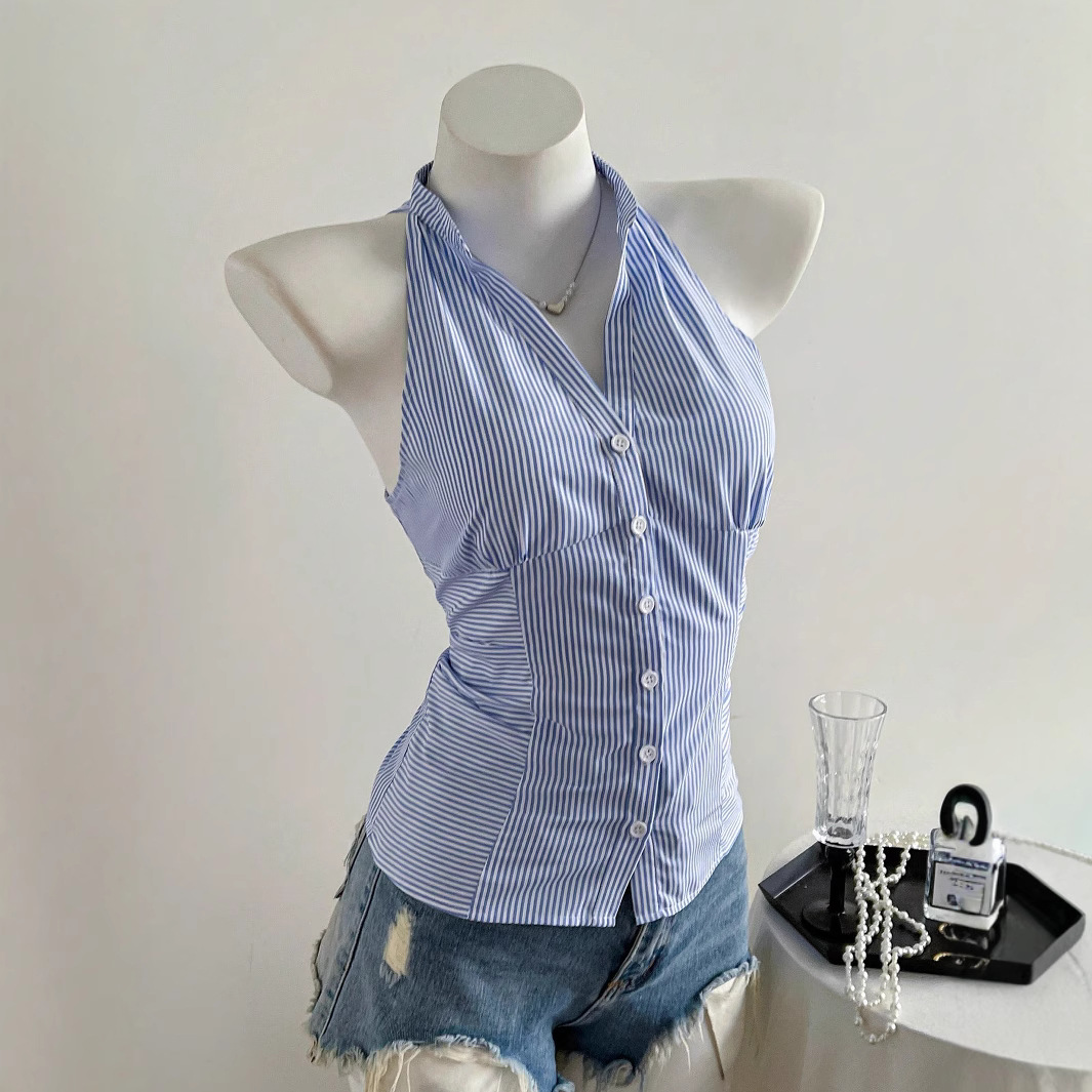 Blue and White Striped Sleevel - Sleeveless Undershirt review and price